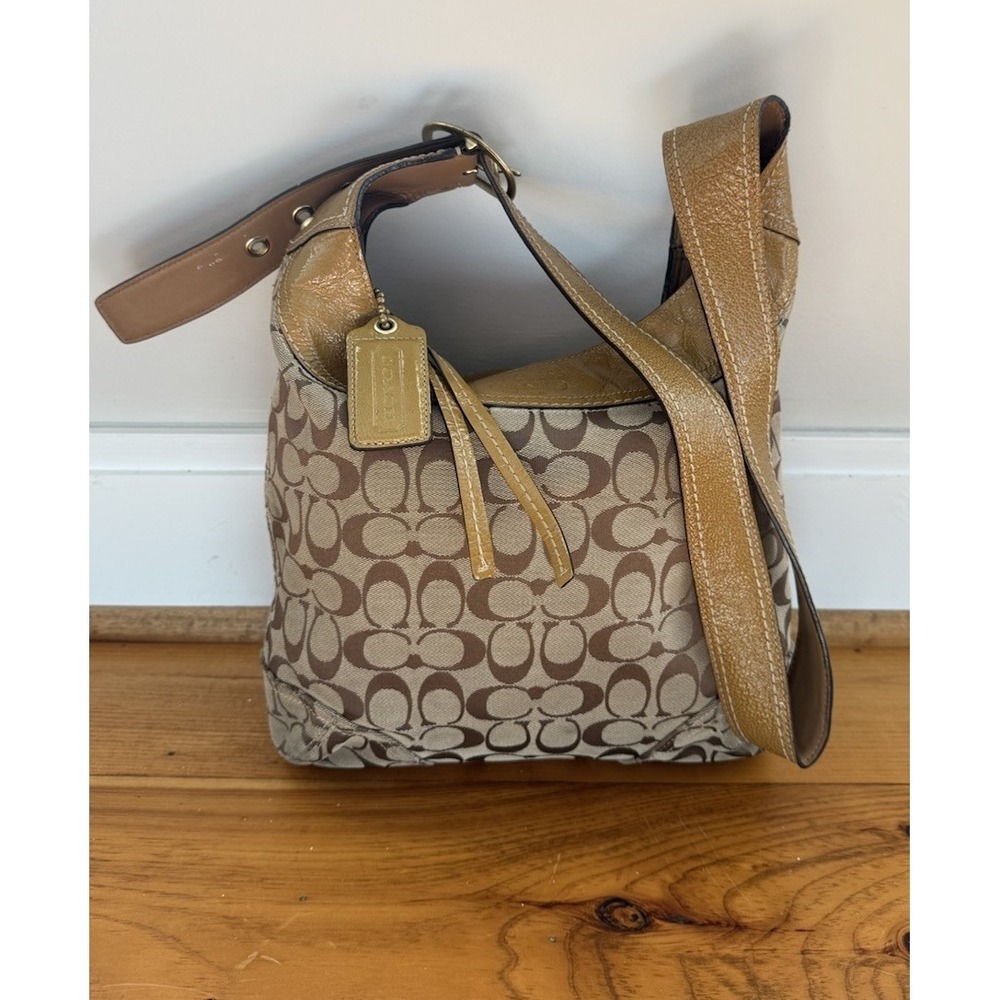 Y2K Coach 12568 Signature Jacquard Crossbody Swingpack Mustard Gold Patent Trim